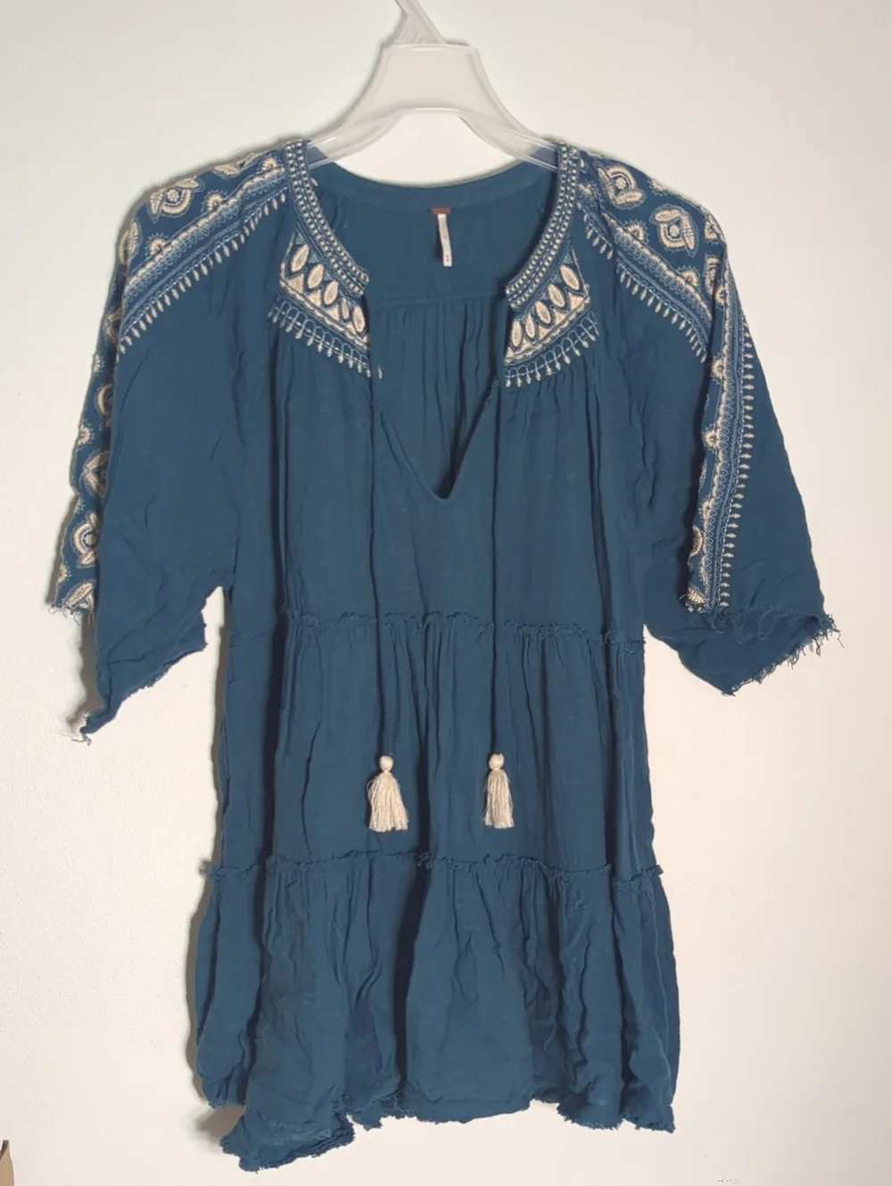 Free People Women's‎ Shirt Dreamweaver Tunic Top Tiered Embroidered Medium
